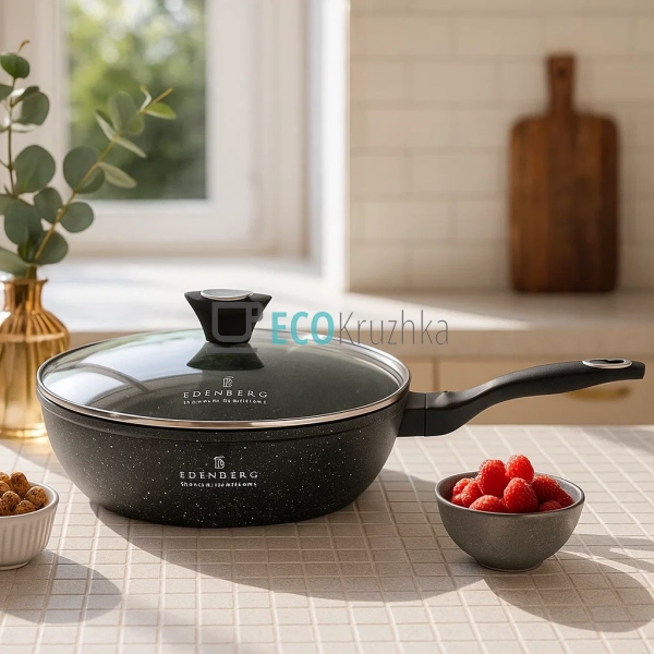 Глибока сковорода 24 x 5.8 см (2 л) з кришкою та мармуро ... Глибока сковорода 24 x 5.8 см (2 л) з кришкою та мармуро ...