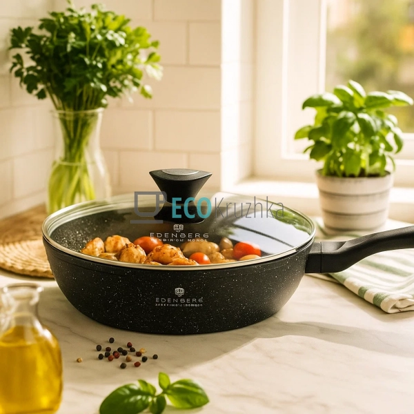 Глибока сковорода 24 x 5.8 см (2 л) з кришкою та мармуро ... Глибока сковорода 24 x 5.8 см (2 л) з кришкою та мармуро ...