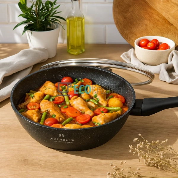 Глибока сковорода 30 x 7 см (4.1 л) з кришкою та мармуро ... Глибока сковорода 30 x 7 см (4.1 л) з кришкою та мармуро ...