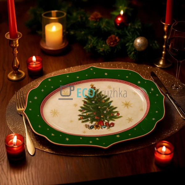 Новорічна сервірувальна тарілка 35×25 см з порцеляни • с ... Новорічна сервірувальна тарілка 35×25 см з порцеляни • с ...