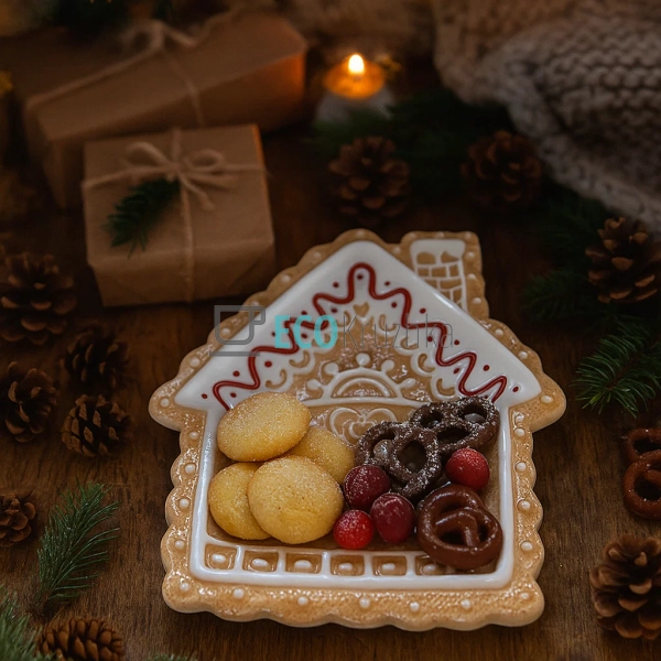 Керамічна тарілка "Пряничний будиночок", 26x21.5x2.5 см, ... Керамічна тарілка "Пряничний будиночок", 26x21.5x2.5 см, ...