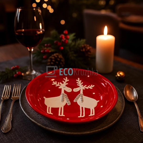 Керамічна тарілка "Олені", 21.4 см, червона (834-140) Керамічна тарілка "Олені", 21.4 см, червона (834-140)