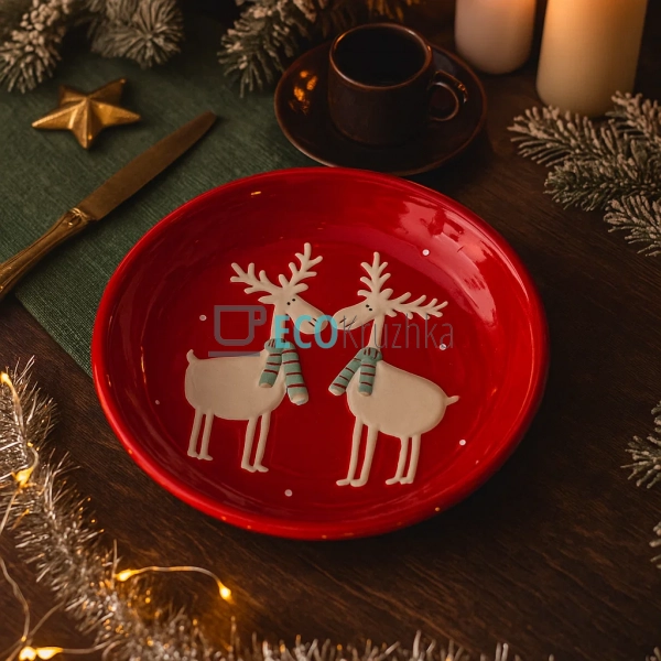 Керамічна тарілка "Олені", 21.4 см, червона (834-140) Керамічна тарілка "Олені", 21.4 см, червона (834-140)