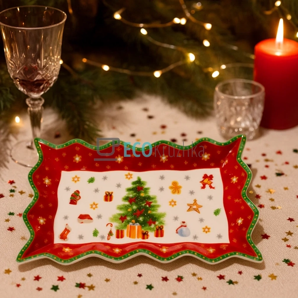 Порцелянове фігурне прямокутне блюдо "Святковий флер", 2 ... Порцелянове фігурне прямокутне блюдо "Святковий флер", 2 ...