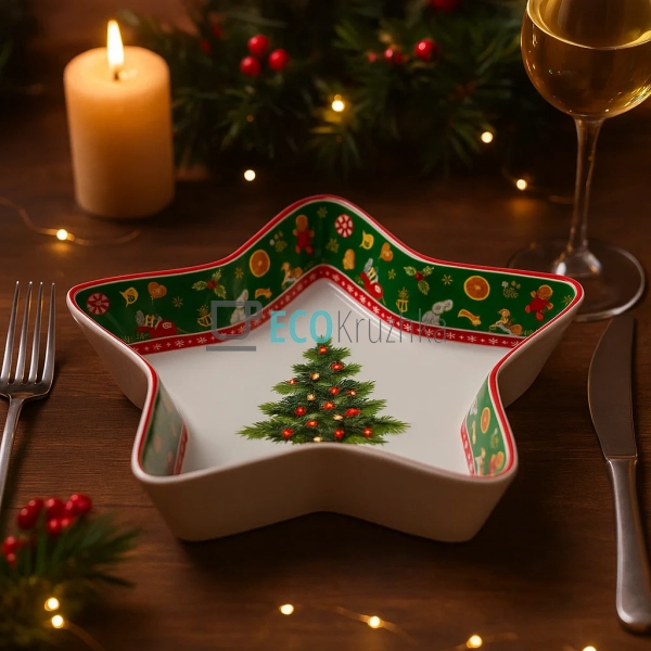 Порцелянове блюдо у формі зірки "Святковий флер", 28 см ... Порцелянове блюдо у формі зірки "Святковий флер", 28 см ...