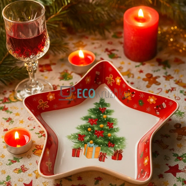 Порцелянове блюдо у формі зірки "Святковий флер", 28 см ... Порцелянове блюдо у формі зірки "Святковий флер", 28 см ...