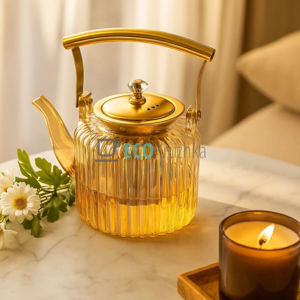 Скляний заварювальний чайник 1000 мл Amber з металевим ф ... Скляний заварювальний чайник 1000 мл Amber з металевим ф ...