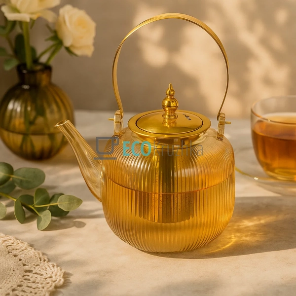 Скляний заварювальний чайник 1200 мл Amber з металевим ф ... Скляний заварювальний чайник 1200 мл Amber з металевим ф ...