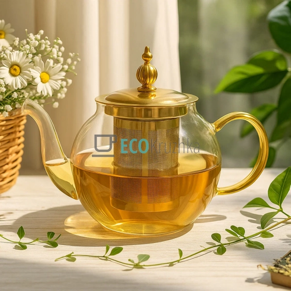 Скляний заварювальний чайник 1000 мл Clear з металевим ф ... Скляний заварювальний чайник 1000 мл Clear з металевим ф ...