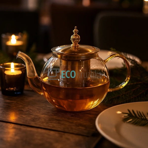 Скляний заварювальний чайник 1200 мл Clear з металевим ф ... Скляний заварювальний чайник 1200 мл Clear з металевим ф ...