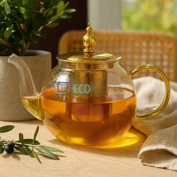 Скляний заварювальний чайник 1200 мл Clear з металевим ф ... Скляний заварювальний чайник 1200 мл Clear з металевим ф ...