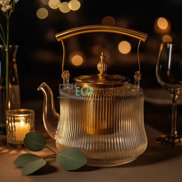 Скляний заварювальний чайник 1000 мл Clear з металевим ф ... Скляний заварювальний чайник 1000 мл Clear з металевим ф ...
