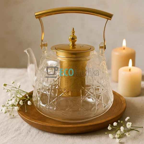 Скляний заварювальний чайник 1500 мл Clear з металевим ф ... Скляний заварювальний чайник 1500 мл Clear з металевим ф ...