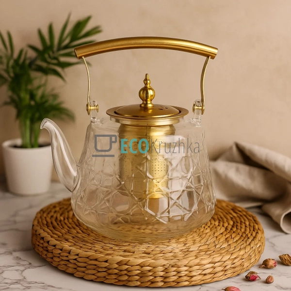 Скляний заварювальний чайник 1200 мл Clear з металевим ф ... Скляний заварювальний чайник 1200 мл Clear з металевим ф ...