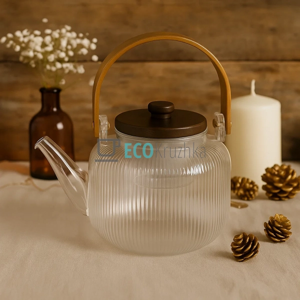 Скляний заварювальний чайник 1000 мл Smokey Grey з дерев ... Скляний заварювальний чайник 1000 мл Smokey Grey з дерев ...