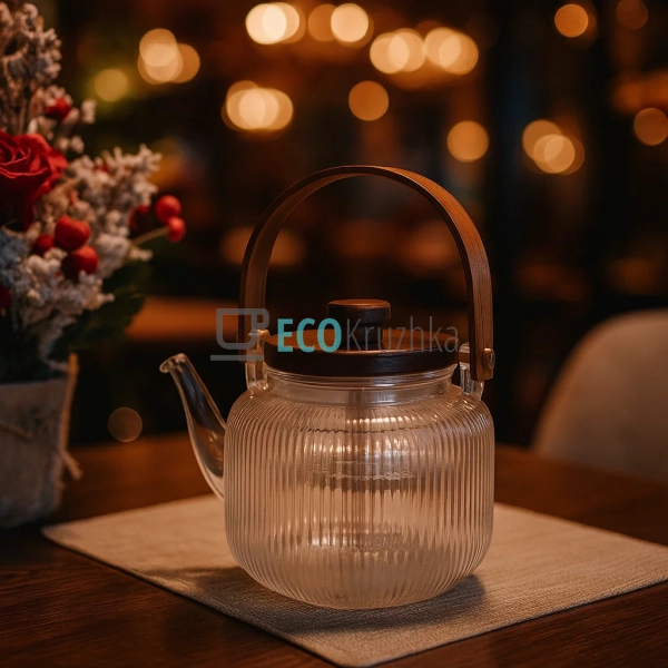 Скляний заварювальний чайник 1000 мл Smokey Grey з дерев ... Скляний заварювальний чайник 1000 мл Smokey Grey з дерев ...