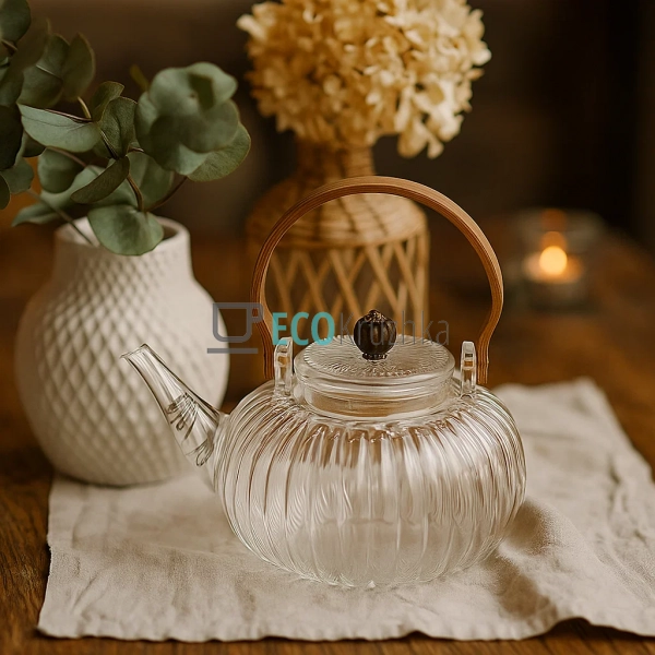 Скляний заварювальний чайник 850 мл Clear з дерев Скляний заварювальний чайник 850 мл Clear з дерев