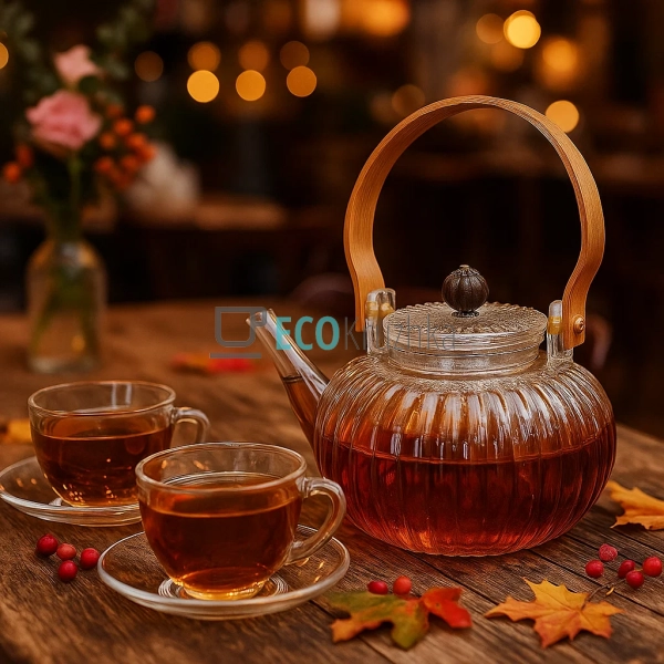 Скляний заварювальний чайник 850 мл Clear з дерев Скляний заварювальний чайник 850 мл Clear з дерев
