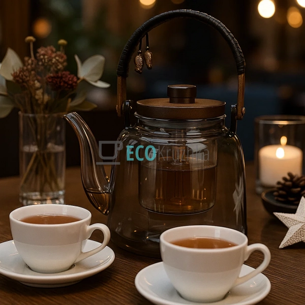 Скляний заварювальний чайник 1200 мл Smokey Grey з дерев ... Скляний заварювальний чайник 1200 мл Smokey Grey з дерев ...