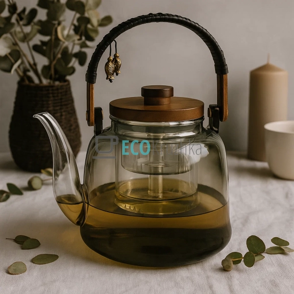Скляний заварювальний чайник 1200 мл Smokey Grey з дерев ... Скляний заварювальний чайник 1200 мл Smokey Grey з дерев ...