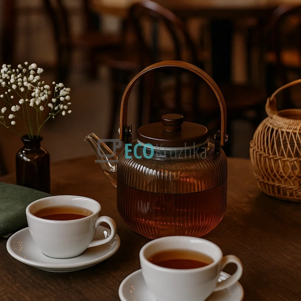 Скляний заварювальний чайник 800 мл Smokey Grey з дерев Скляний заварювальний чайник 800 мл Smokey Grey з дерев