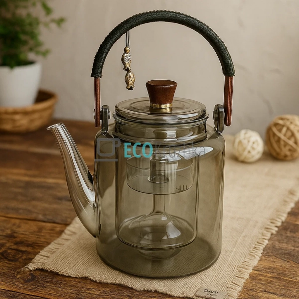 Скляний заварювальний чайник 1000 мл Smokey Grey з дерев ... Скляний заварювальний чайник 1000 мл Smokey Grey з дерев ...