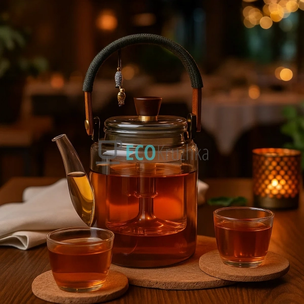 Скляний заварювальний чайник 1000 мл Smokey Grey з дерев ... Скляний заварювальний чайник 1000 мл Smokey Grey з дерев ...