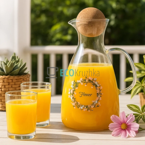 Скляний графін Flower з круглою пробкою, 1700 мл, прозор ...