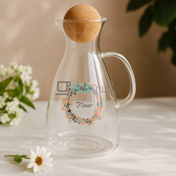 Скляний графін Flower з круглою пробкою, 1700 мл, прозор ...