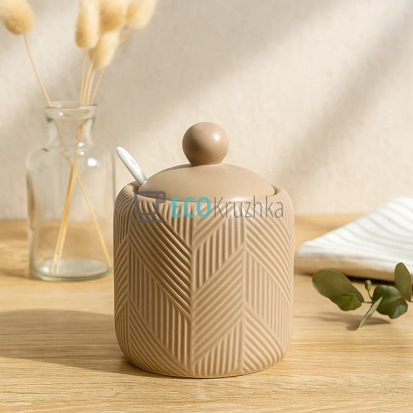 Цукорниця з ложкою "Geometry Beige" Maestro MR-20004-09 Цукорниця з ложкою "Geometry Beige" Maestro MR-20004-09