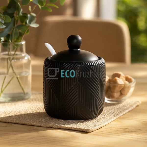 Цукорниця з ложкою "Geometry Black" Maestro MR-20003-09 Цукорниця з ложкою "Geometry Black" Maestro MR-20003-09