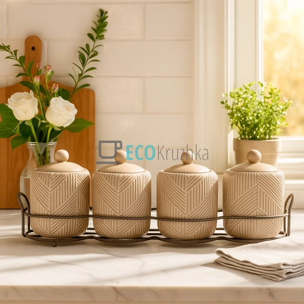 Набір для спецій Maestro 5 предметів "Geometry Beige" ке ... Набір для спецій Maestro 5 предметів "Geometry Beige" ке ...