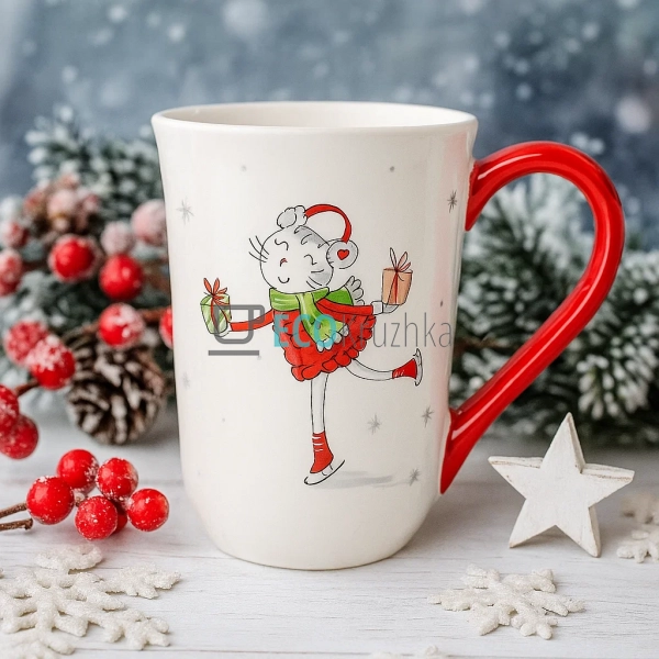Кружка керамічна "Котик із подарунками", 490 мл, біла з ... Кружка керамічна "Котик із подарунками", 490 мл, біла з ...