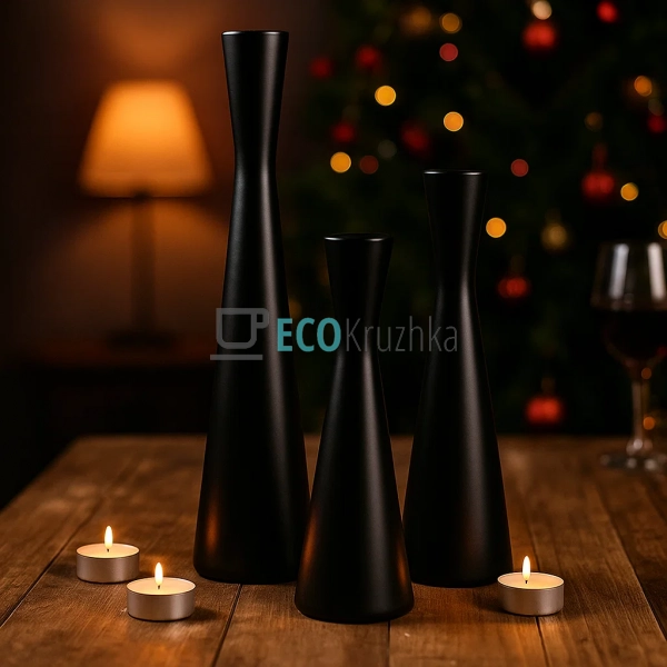 Набір чорних свічників, 3 шт, висота: 19 см, 21.5 см, 26 ... Набір чорних свічників, 3 шт, висота: 19 см, 21.5 см, 26 ...