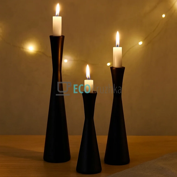 Набір чорних свічників, 3 шт, висота: 19 см, 21.5 см, 26 ... Набір чорних свічників, 3 шт, висота: 19 см, 21.5 см, 26 ...