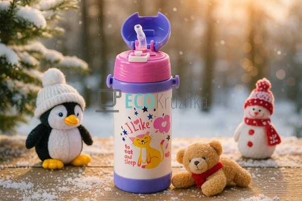 Термопоїлка з трубочкою 350 мл Котик Фіолетовий (1778L) Термопоїлка з трубочкою 350 мл Котик Фіолетовий (1778L)