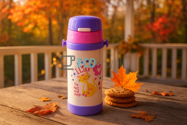 Термопоїлка з трубочкою 350 мл Котик Фіолетовий (1778L) Термопоїлка з трубочкою 350 мл Котик Фіолетовий (1778L)