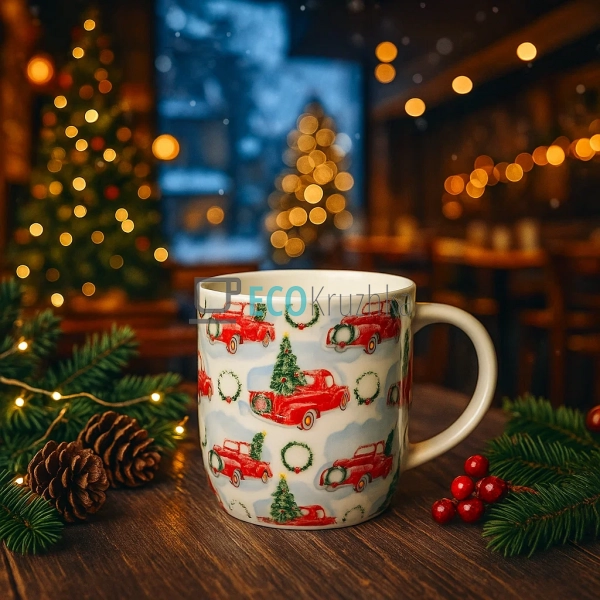 Порцеляновий кухоль "Новорічний Автомобіль", 350 мл (B04 ...