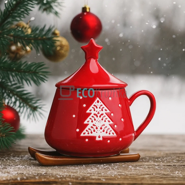 Порцелянова кружка "Сані із зіркою на кришці", 300 мл, ч ... Порцелянова кружка "Сані із зіркою на кришці", 300 мл, ч ...