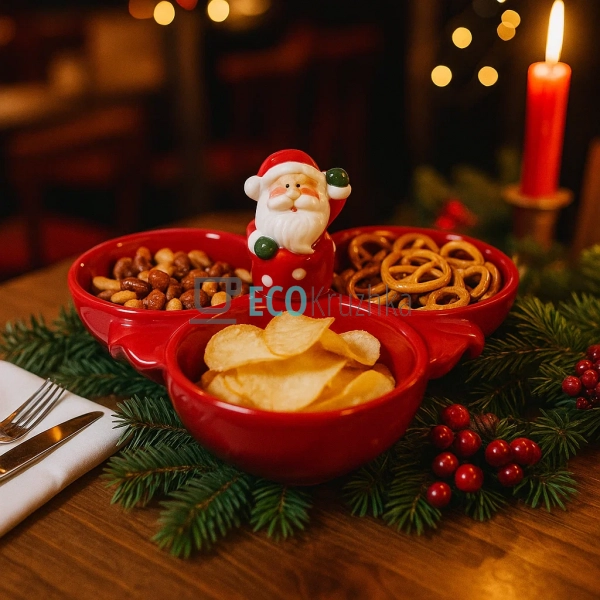 Новорічна керамічна менажниця з фігуркою Санти 23×23 см ... Новорічна керамічна менажниця з фігуркою Санти 23×23 см ...