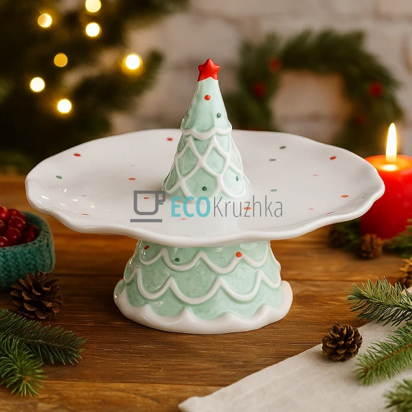 Новорічна керамічна підставка для тістечок "Ялинка" 21×1 ... Новорічна керамічна підставка для тістечок "Ялинка" 21×1 ...