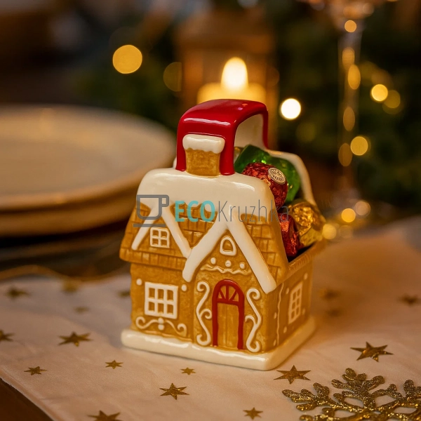 Цукерниця керамічна "Пряничний будиночок", 12x9x16 см (а ... Цукерниця керамічна "Пряничний будиночок", 12x9x16 см (а ...