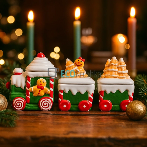 Набір керамічних банок "Паравозик" 450 мл + 300 мл + 300 ... Набір керамічних банок "Паравозик" 450 мл + 300 мл + 300 ...