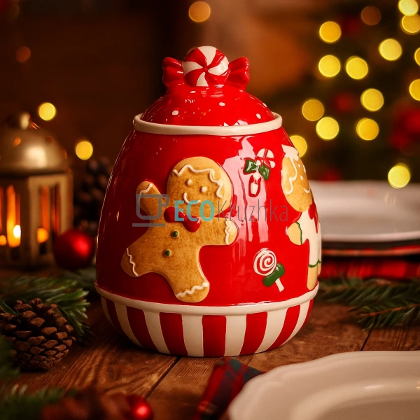 Керамічна банка для солодощів "Веселі пряники", 1.9 л, ч ... Керамічна банка для солодощів "Веселі пряники", 1.9 л, ч ...