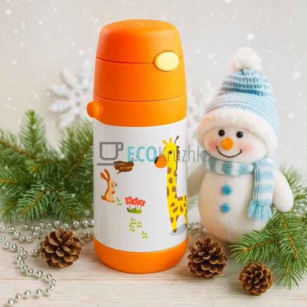 Дитячий термос-поїлка з трубочкою 350 мл Giraffe помаран ...