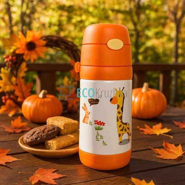 Дитячий термос-поїлка з трубочкою 350 мл Giraffe помаран ...