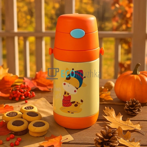 Дитячий термос-поїлка з трубочкою 350 мл Baby Giraffe по ... Дитячий термос-поїлка з трубочкою 350 мл Baby Giraffe по ...