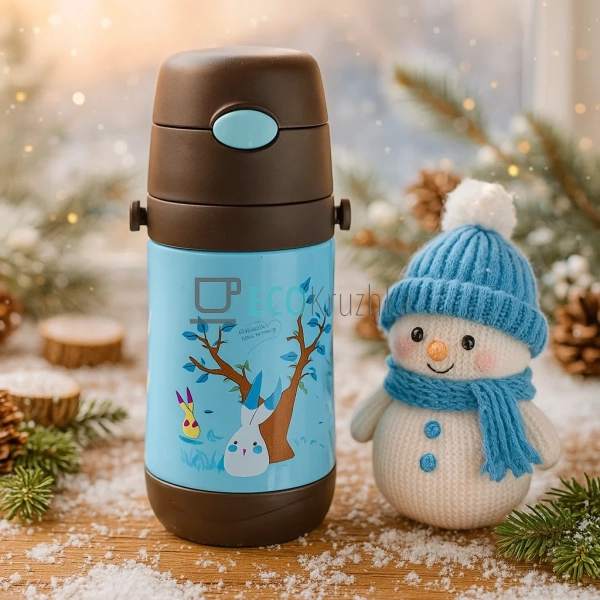 Дитячий термос-поїлка з трубочкою 350 мл Funny Animals к ... Дитячий термос-поїлка з трубочкою 350 мл Funny Animals к ...