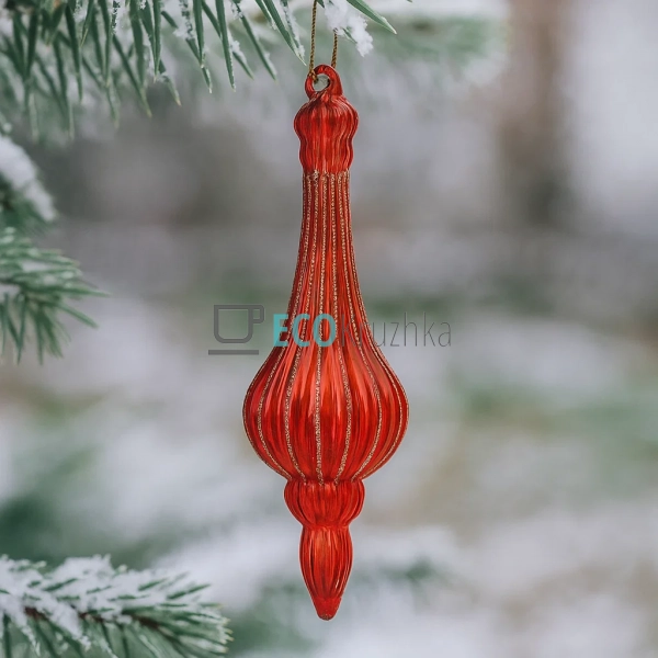 Ялинкова фігурна прикраса з прозорого скла, 7x23 см, чер ... Ялинкова фігурна прикраса з прозорого скла, 7x23 см, чер ...