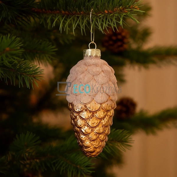 Ялинкова прикраса "Шишка" з присипкою цукор, 10 см, світ ... Ялинкова прикраса "Шишка" з присипкою цукор, 10 см, світ ...